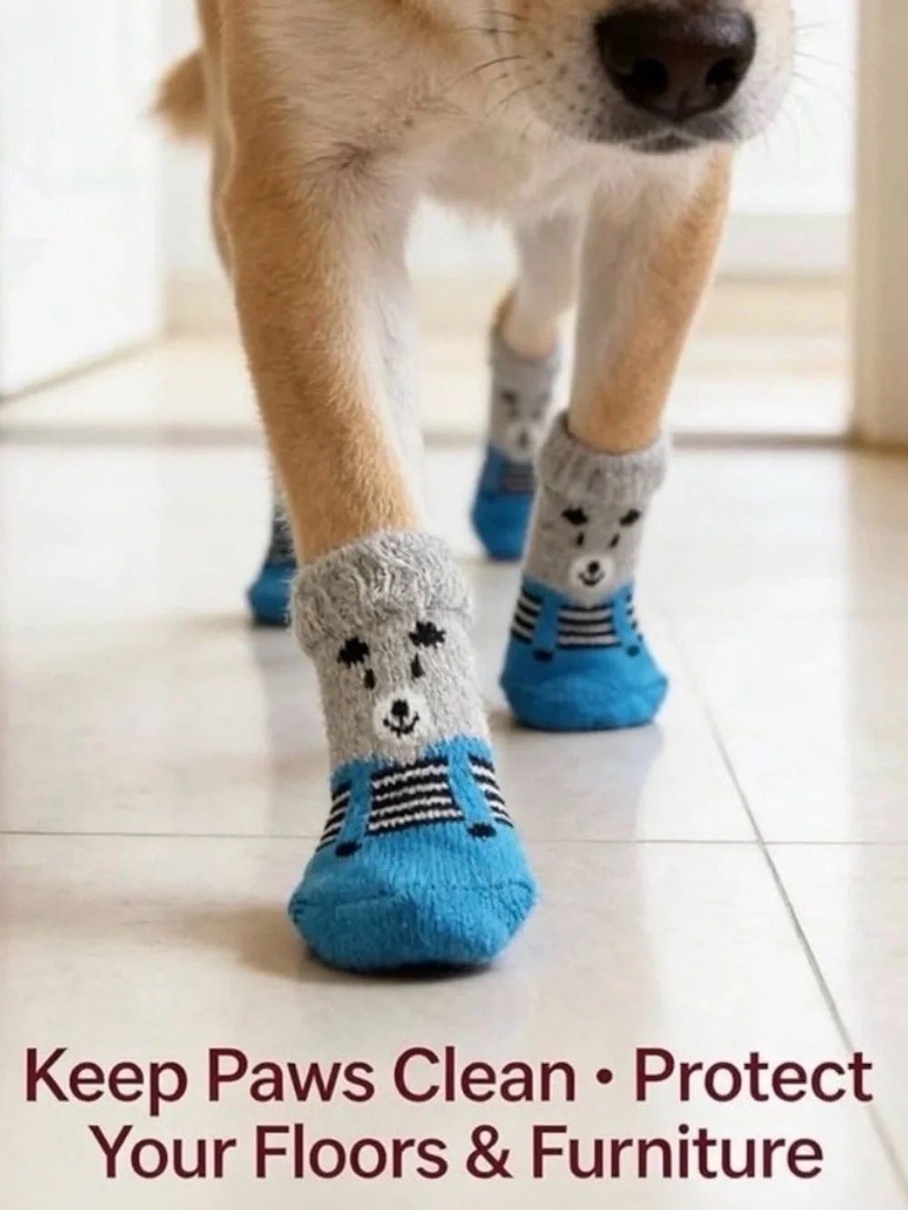 💞 New Size Small Blue & Gray Puppy Dog Non-Skid Grippy Socks